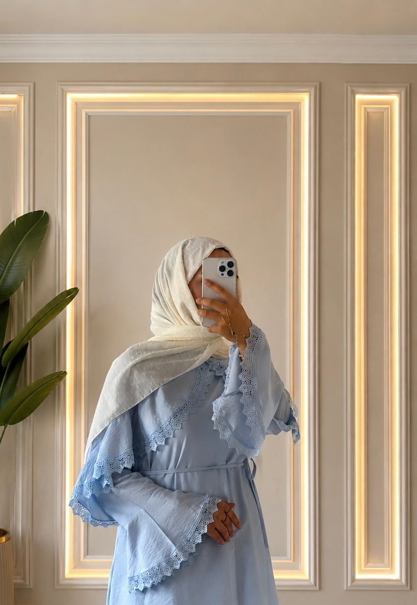 Adella Dantel Detaylı Bebe Mavisi İkili Takım