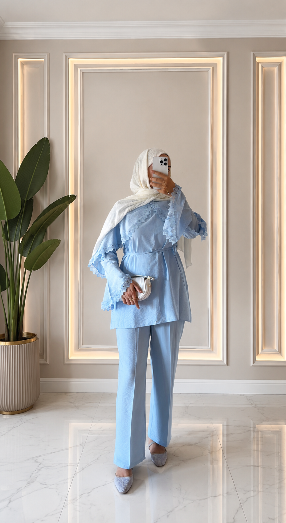 Adella Dantel Detaylı Bebe Mavisi İkili Takım